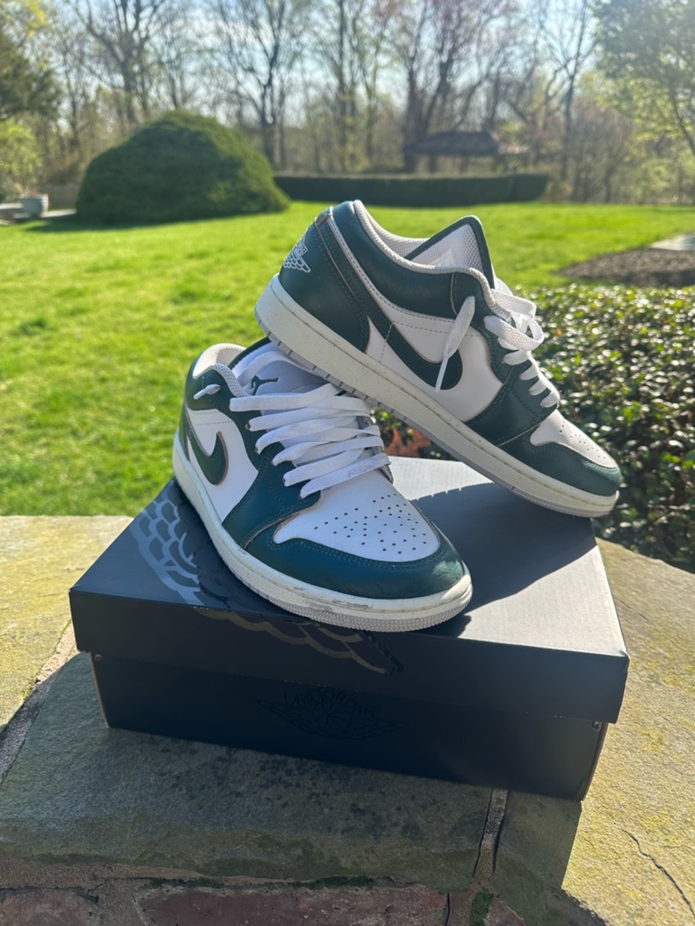 Jordan Men's Low-Top Sneakers - White & Dark Green